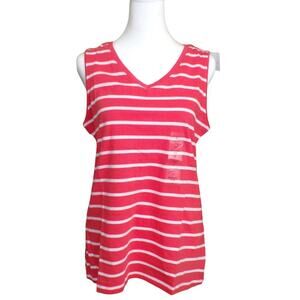 Coral Bay Dark Coral-White Striped Sleeveless Top V Neck size S NWT #1140